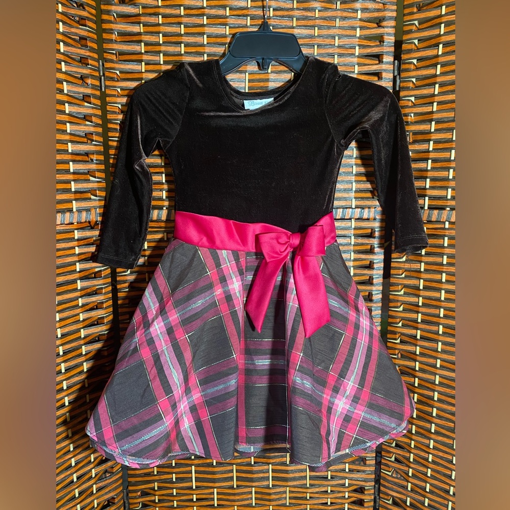 Bonnie Jean Girls Dress Size 4 – Velvet & Plaid Holiday Party Dress